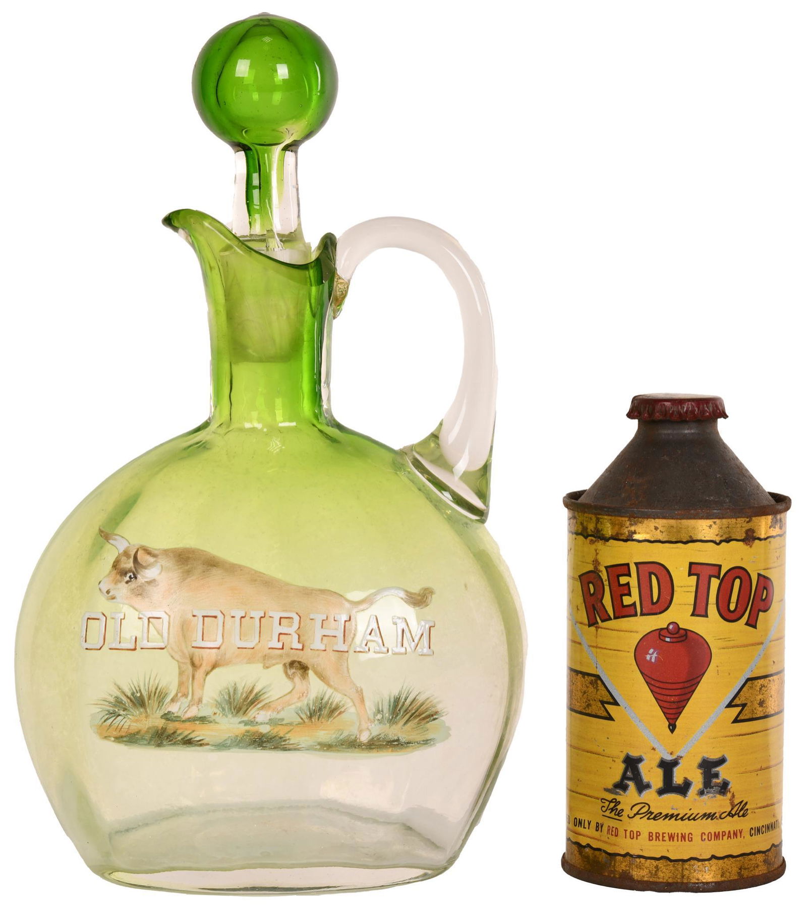 Old Durham Whiskey Bottle & Red Top Ale Cone Top Can (1 of 2)