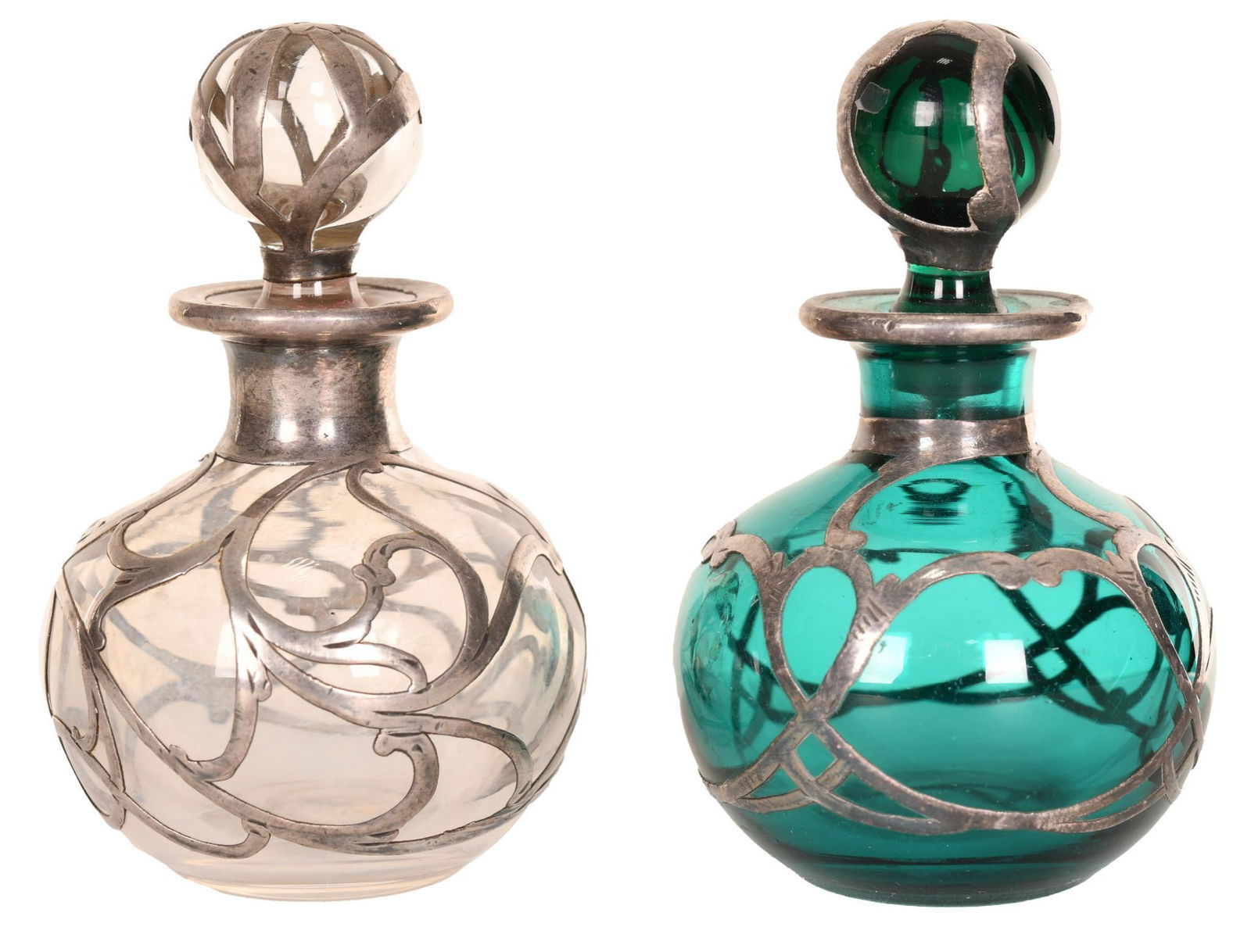 2-Small Silver Overlay Perfume Bottles (1 of 1)