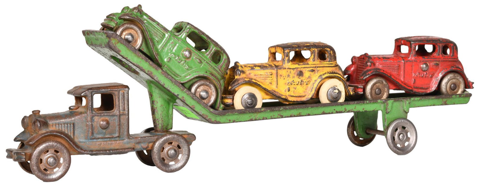 Arcade Cast Iron "Car Hauler" Truck, Trailer & Cars (1 of 2)
