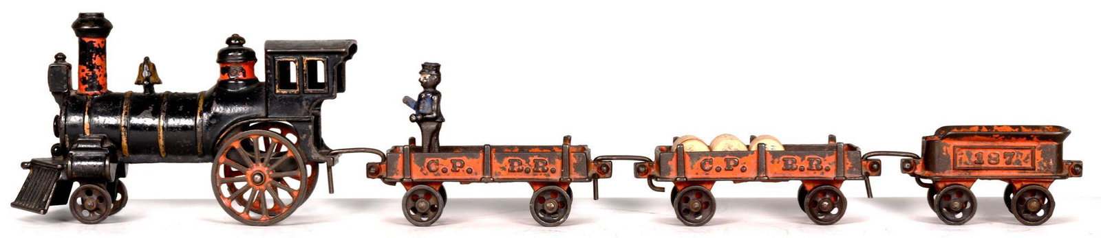 CPRR Ives Cast Iron Engine, Tender, 2-flat cars (1 of 2)
