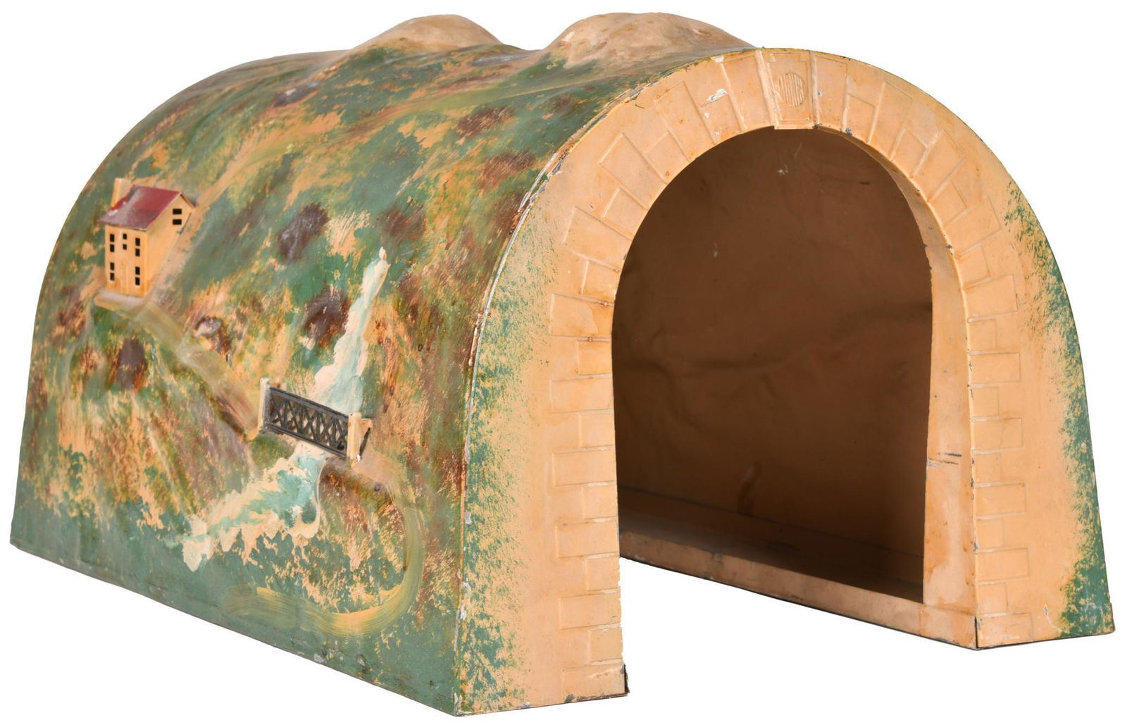 Lionel 120 Tunnel (type 11): Made of metal, has Lionel on each end of the tunnel, 9.5"x"x12"x17", in good condition