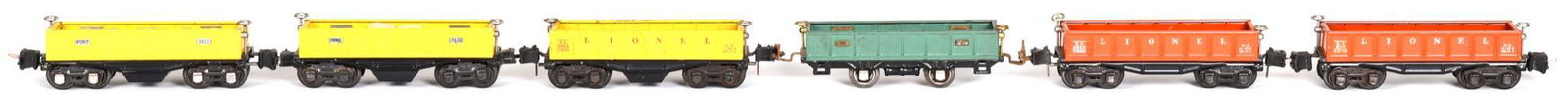 6-Lionel O Gauge Gondola 2-2652, 3-3652 & 902: All have good color, various conditions, show wear, display well, see photos, 6 cars total