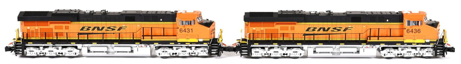2-O Gauge BNST Diesel Engines: #6431 & #6436, all in good condition, show some wear, see photos, BSNF ES44AC Post War
