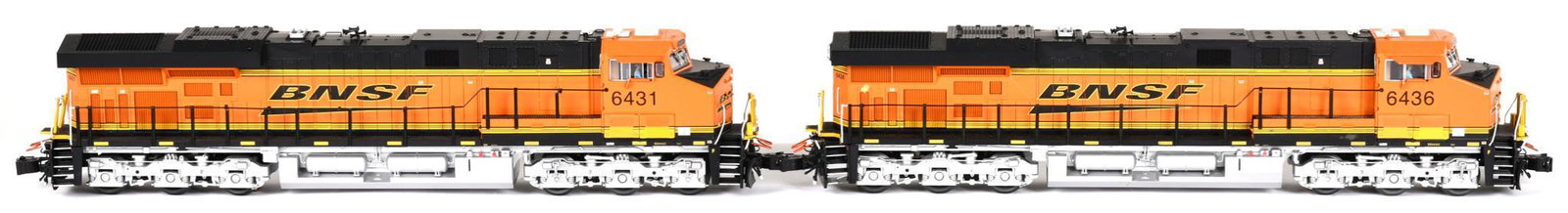 2-O Gauge BNST Diesel Engines: #6431 & #6436, all in good condition, show some wear, see photos, BSNF ES44AC Post War