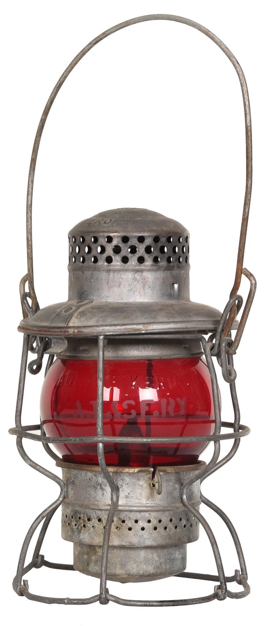 Railroad Lantern with Red Globe Etched A.T. & S.F. (1 of 5)