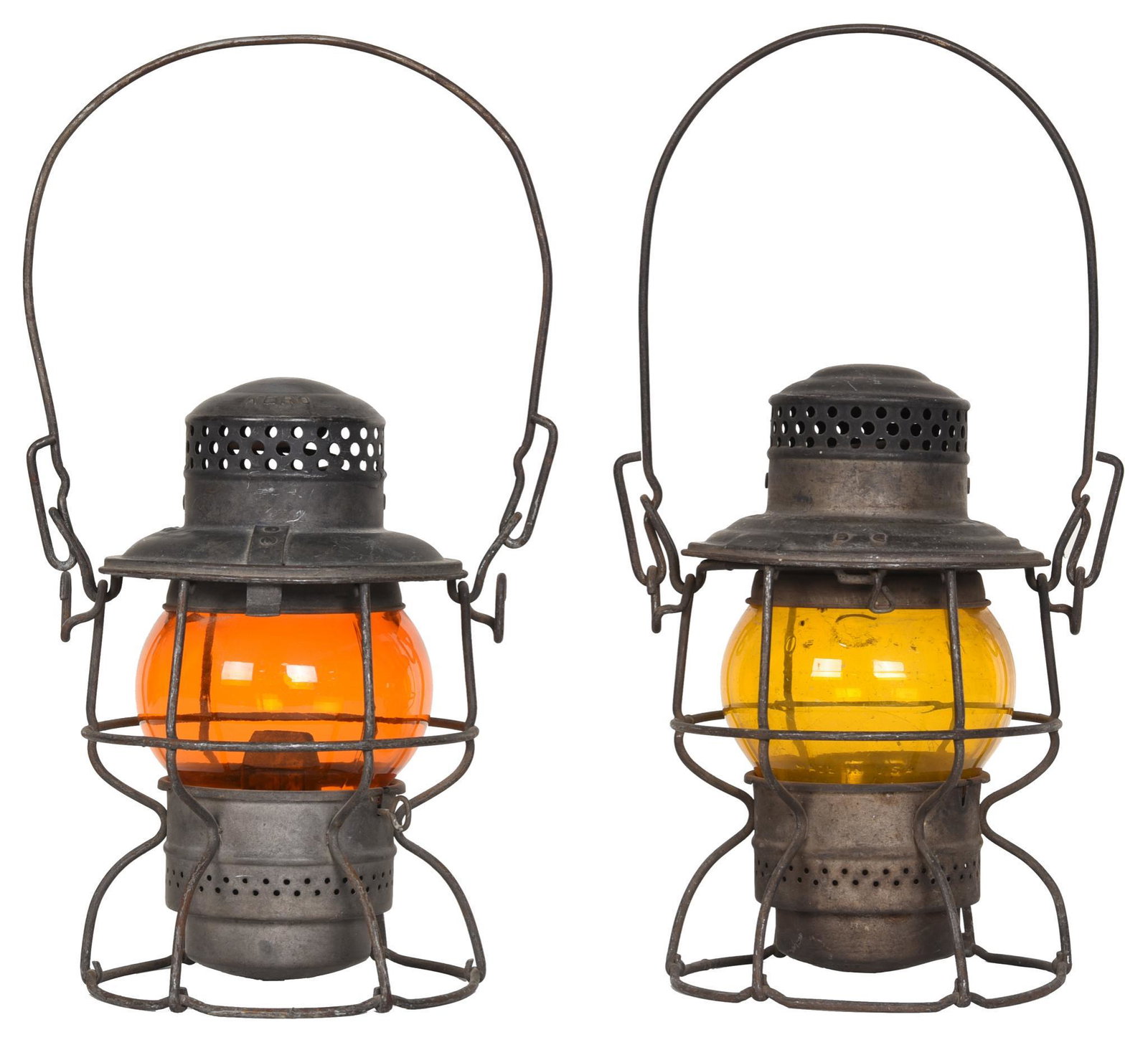 2-Railroad Lanterns with Amber Globes Not Marked (1 of 9)