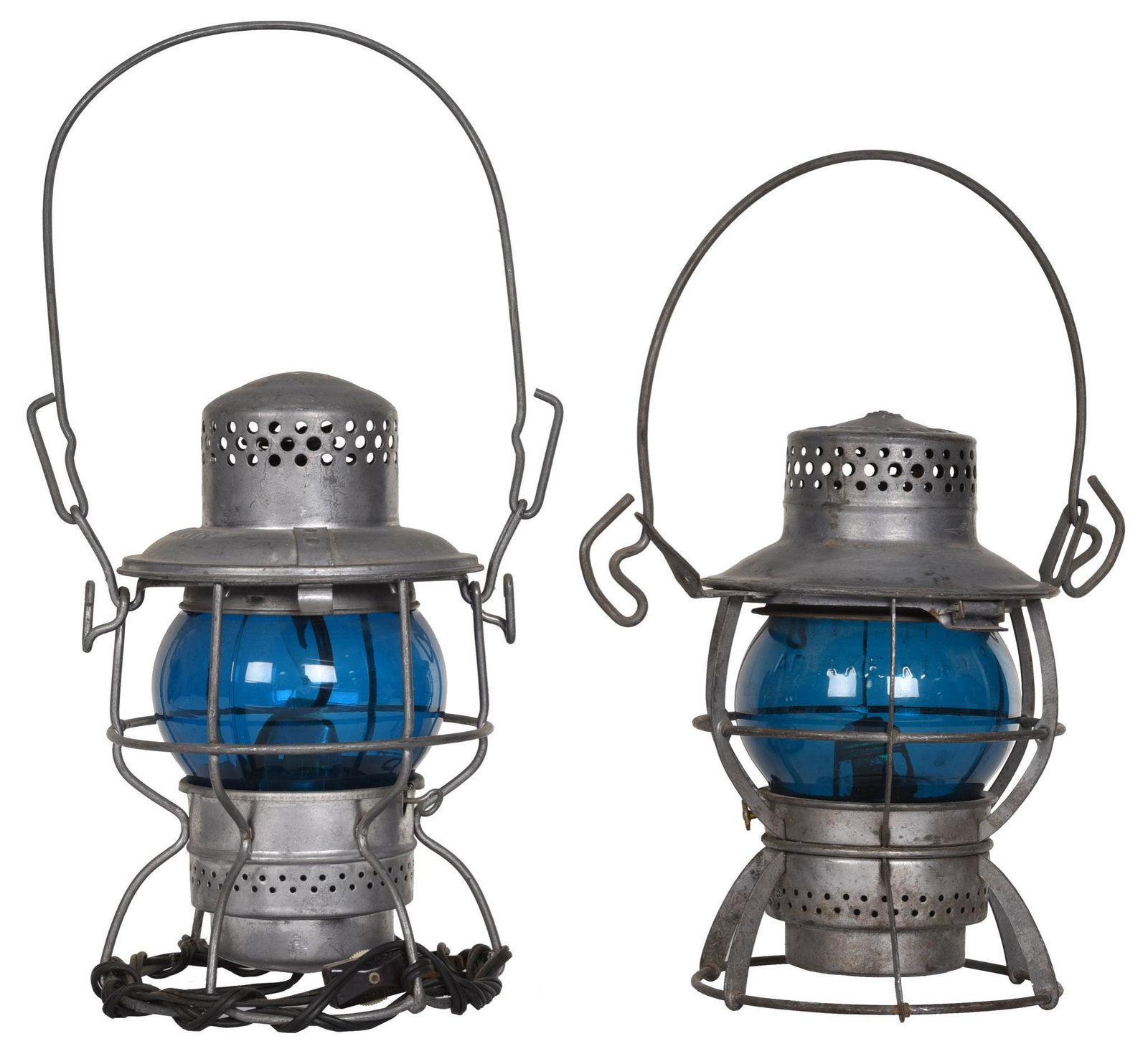 2-Railroad Lanterns with Blue Globes Not Marked (1 of 6)