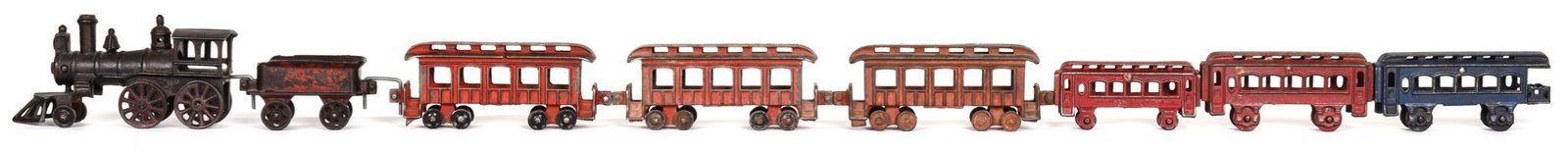Cast Iron Mismatch Pieces Engine & Tender, 6 Passenger: all in good condition, shows some wear