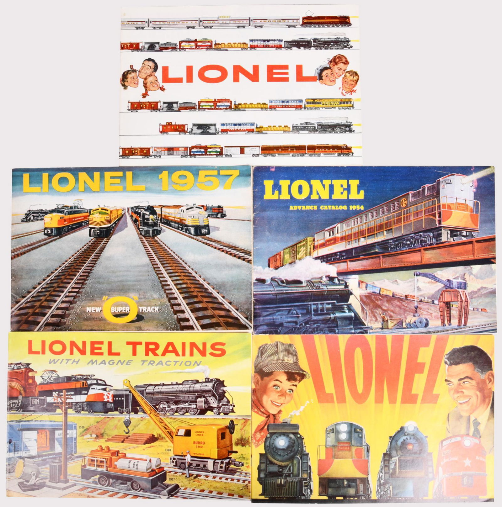 5-Lionel Catalogs 1954, 1955, 2-1956 (different) & 1957 (1 of 1)