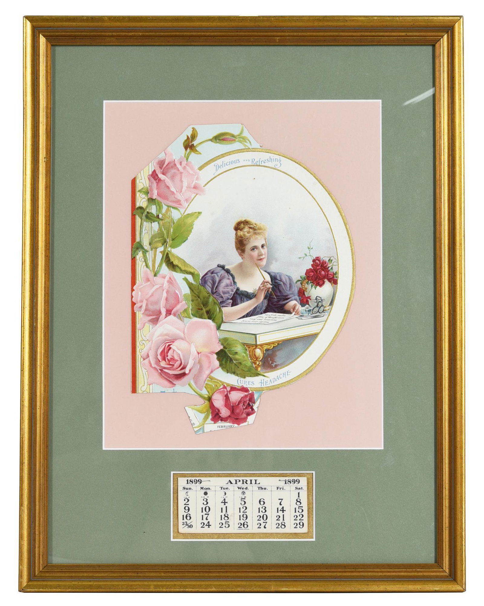 1899 Coca-Cola Calendar "Cures Headache" Lady at Desk (1 of 2)