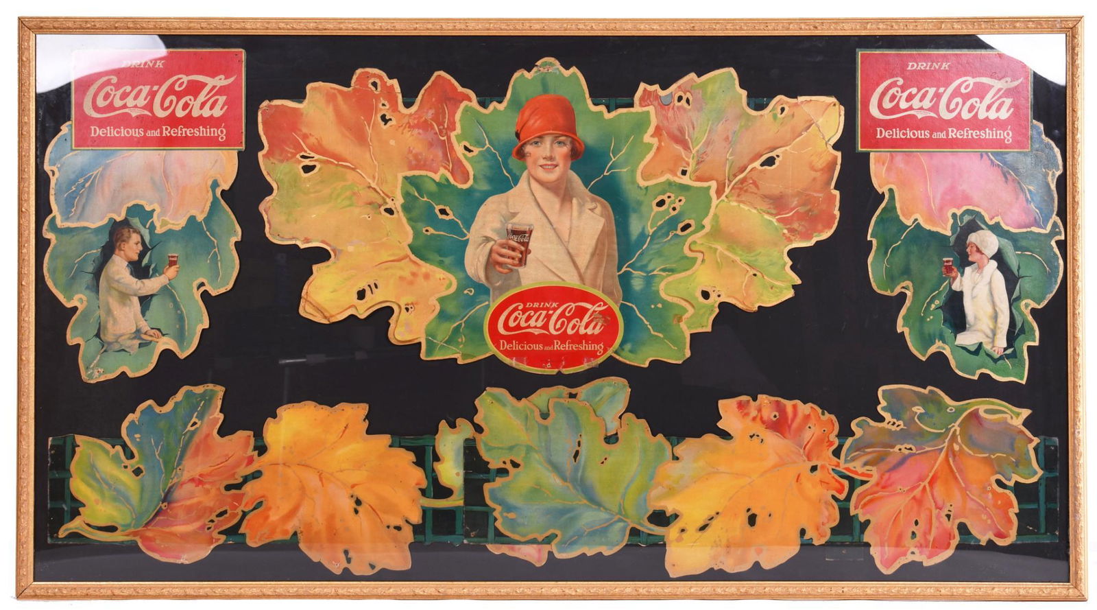 1927 Coca-Cola Festoon Autumn Leaves Women w/a Coke (1 of 2)