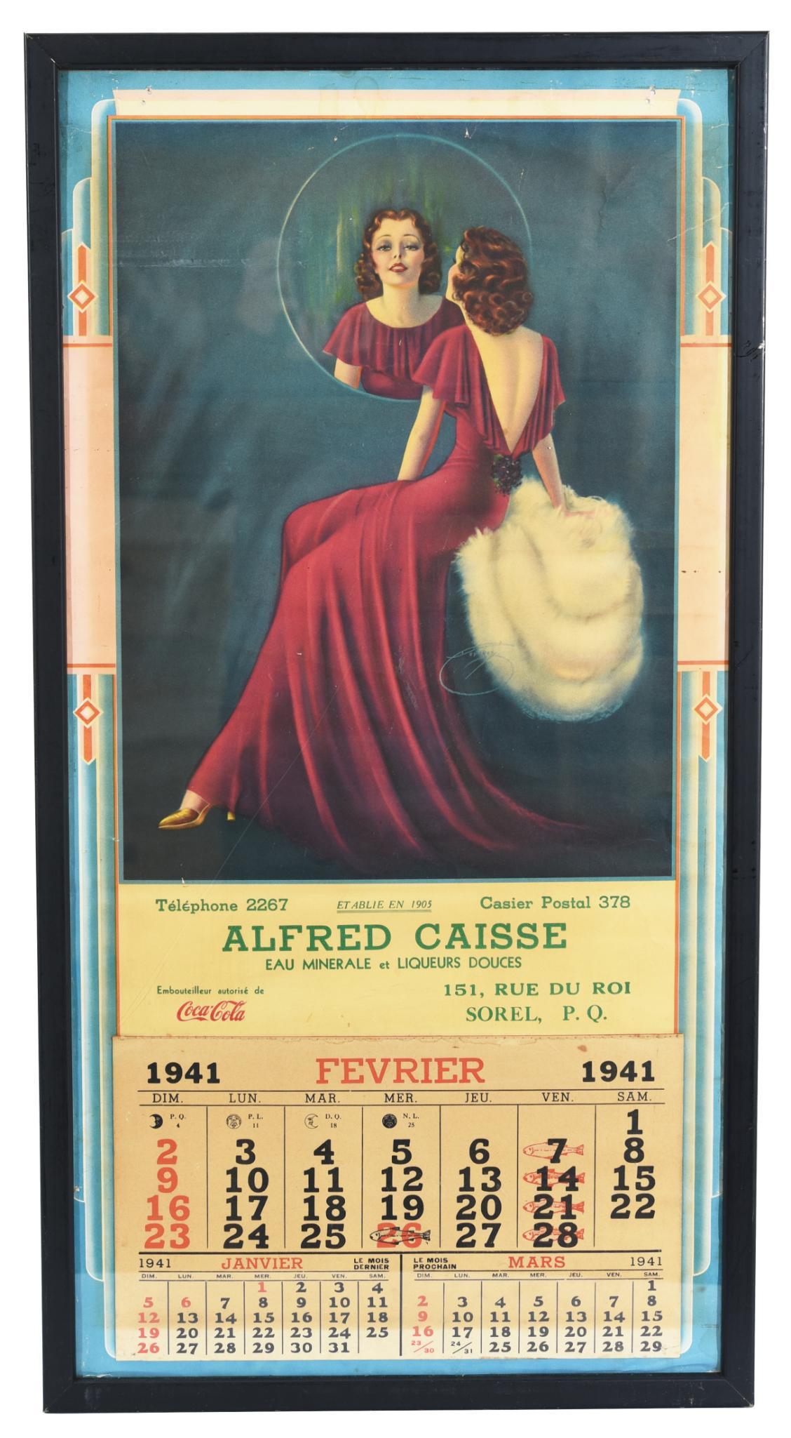 1941 French Coca-Cola Calendar w/Lady Looking into a (1 of 1)