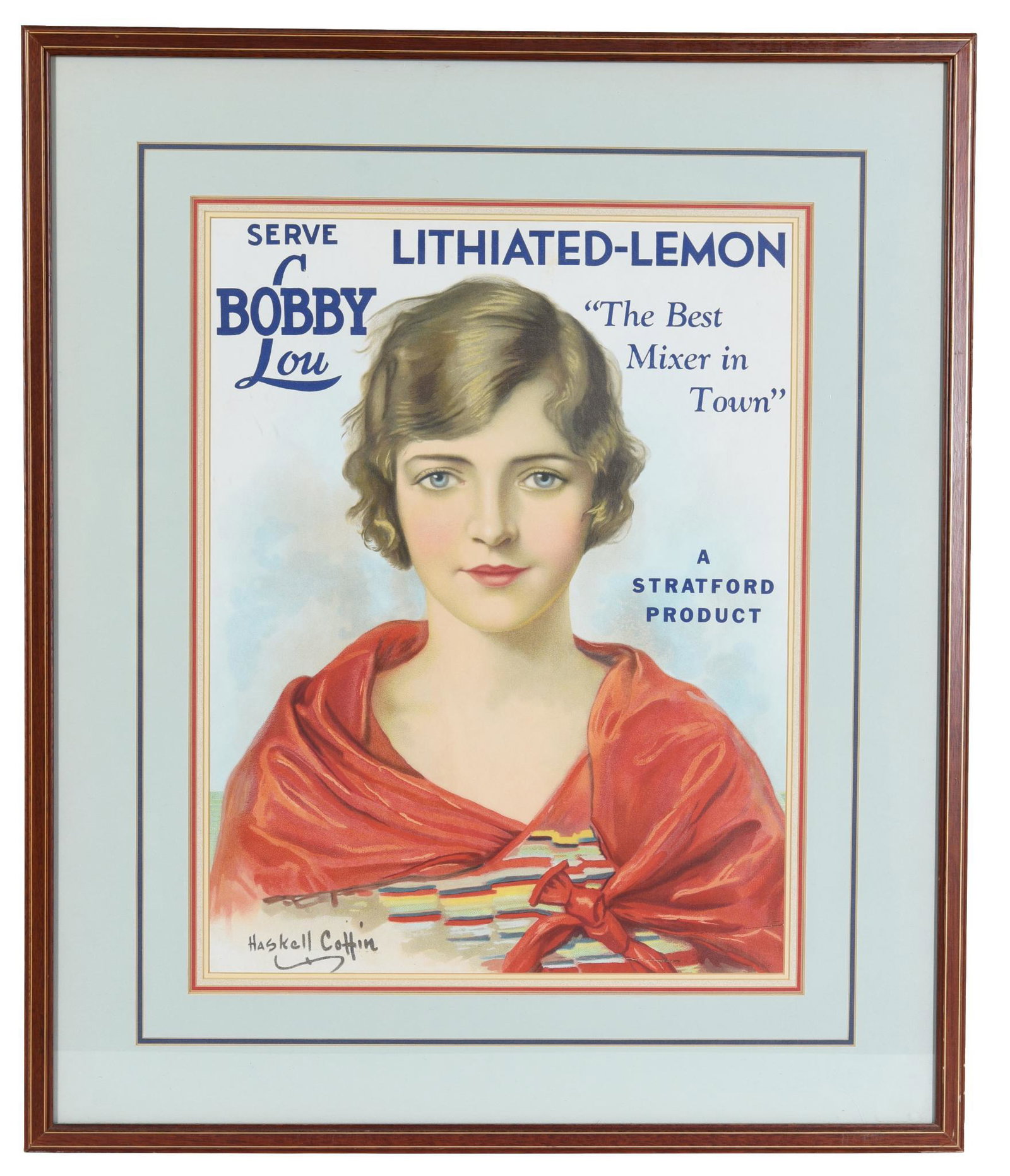 Serve Bobby Lou Lithiated-Lemon by Haskell Coffin: Lithograph, has excellent color, has been professionally framed and matted, shows minor wear, 29"x24", rated 9