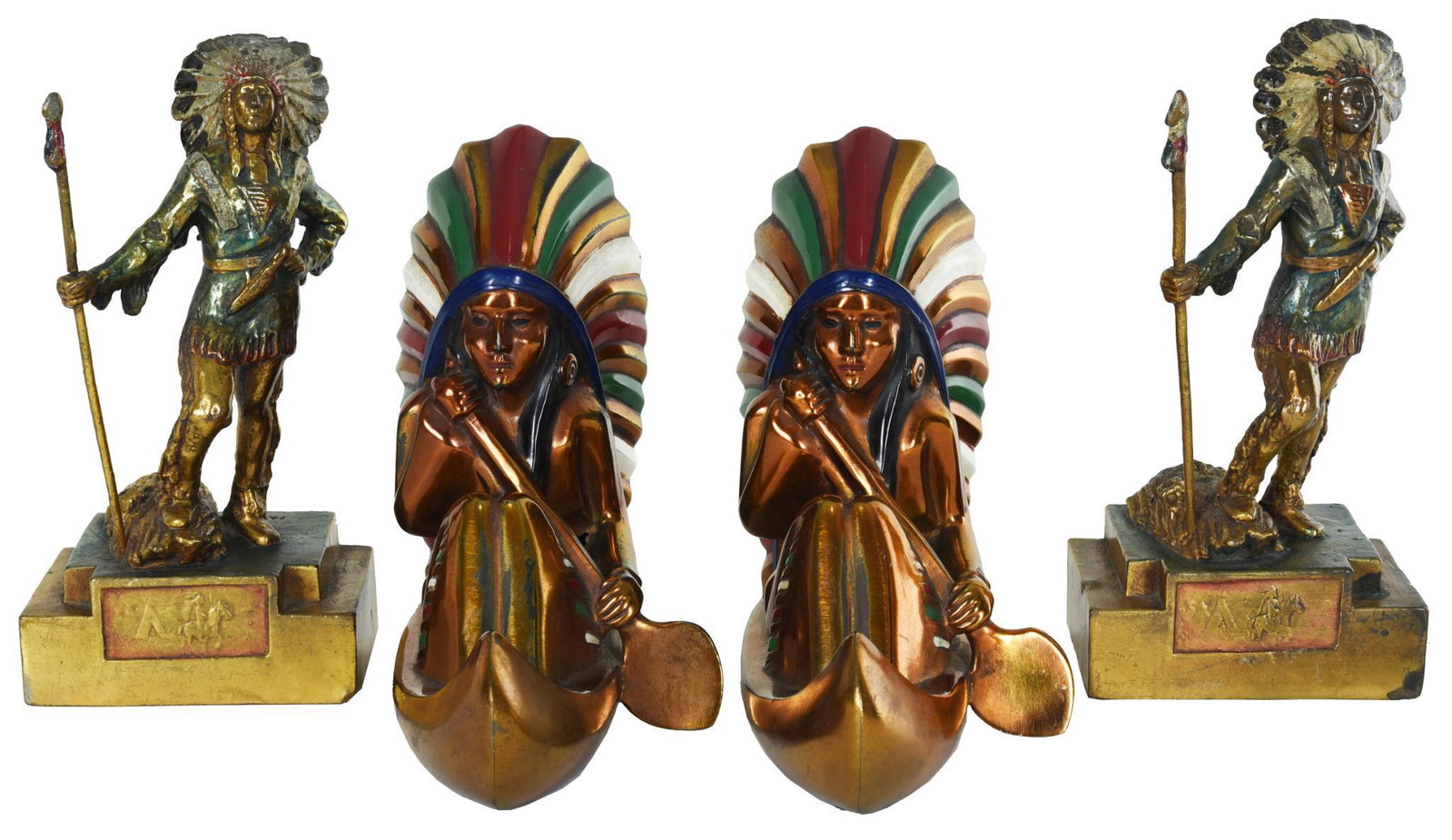 2-Sets of Indian Bookends Cold Painted: All are in very good condition, show minor wear, display well, 8"T. or less in size, rated 9