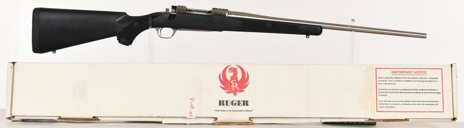 Ruger M77 Mark II All Weather Bolt Action .270 WSM: Brand new in factory box with manuals. 22" stainless barrel. Synthetic stock.