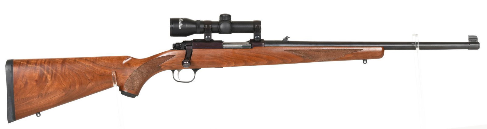 Ruger 77/44 Bolt Action .44 Rem Mag Rifle S#740-00190: 18.5" barrel. 95% bluing with just a few handling marks. Comes with 2.5X Gander Mountain scope. Checkered walnut stock.