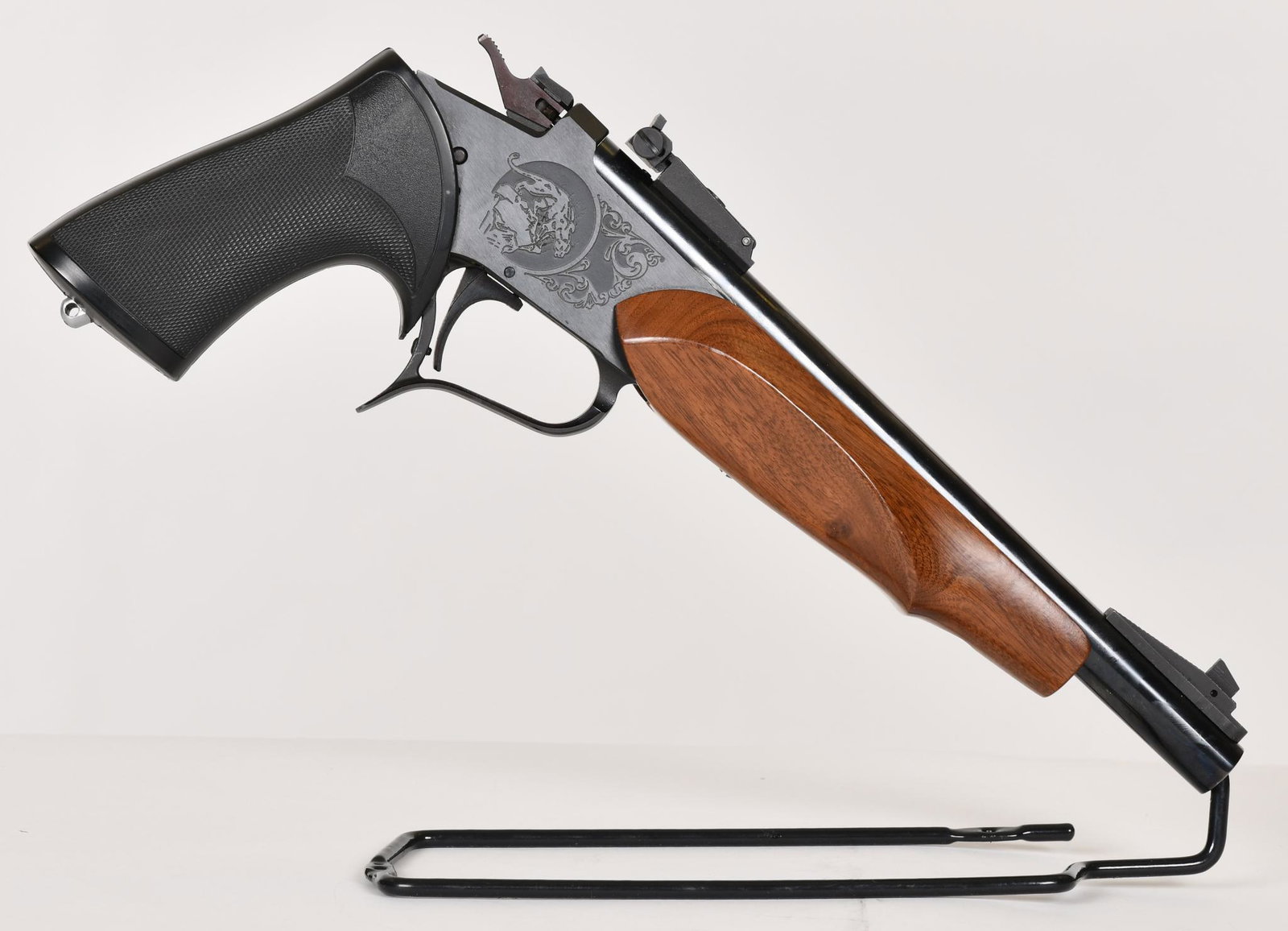 Thompson Center Contender .30 carbine M1 Single Shot: 10" barrel. 98% blue. Minor handling marks. Pachmayr grip wood forend.