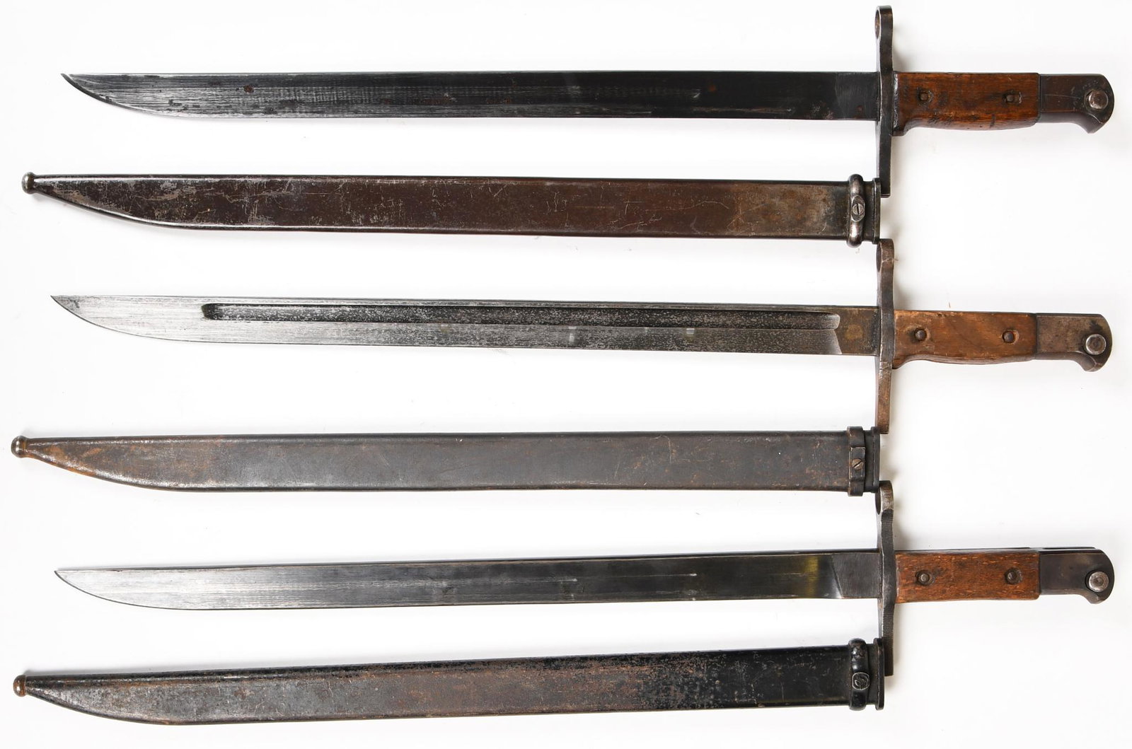 Lot Of 3 WWII Japanese Type 99 Arisaka Bayonets: 16" blades. One has National Denki under Kokura supervision, the other 2 have National Denki (National Electric), proof marks.