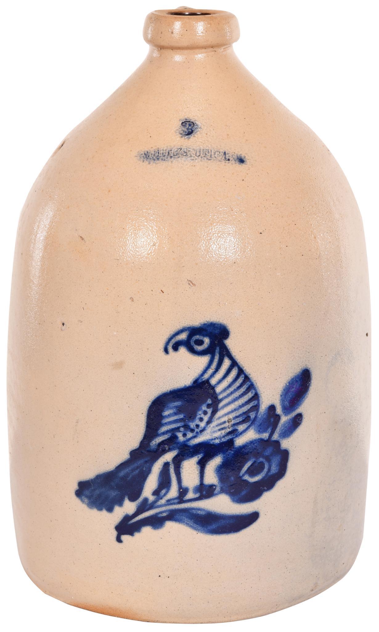 White's Utica 3-Gallon Stoneware Jug w/Bird Décor (1 of 2)