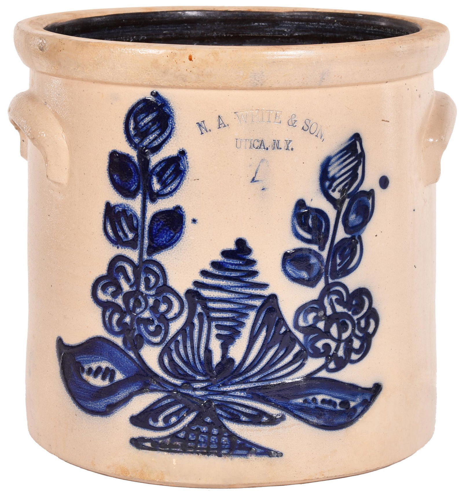 N.A. White & Son 4 Gallon Stoneware Crock w/Beehive (1 of 2)