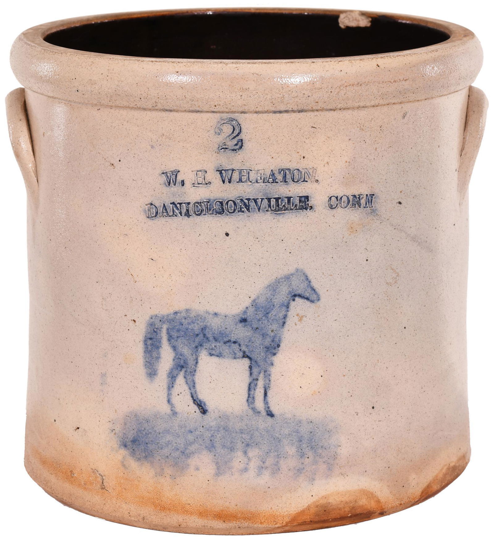 2 Gallon Stoneware Crock w/Cobalt Horse Decoration (1 of 2)