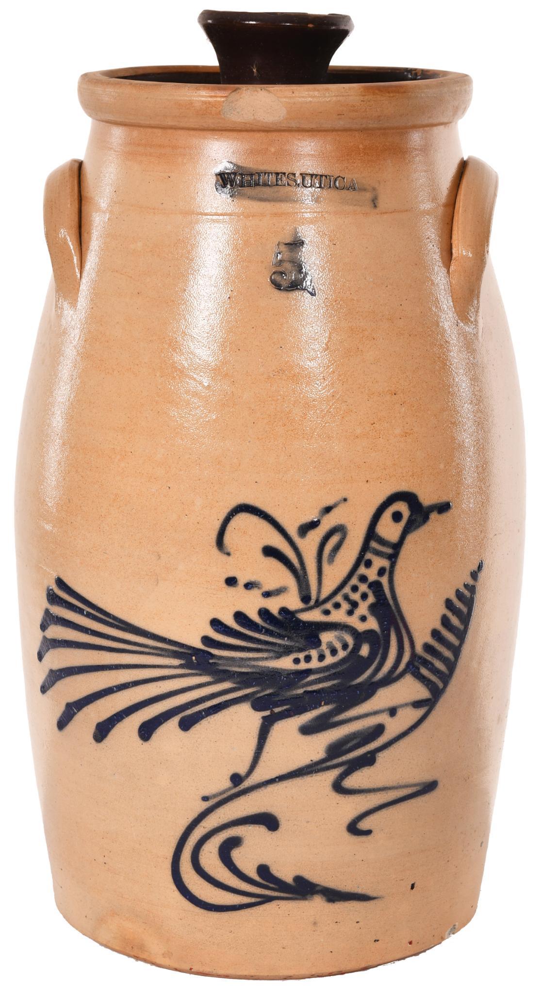 White's Utica 5 Gallon Stoneware Butter Churn w/Large (1 of 2)