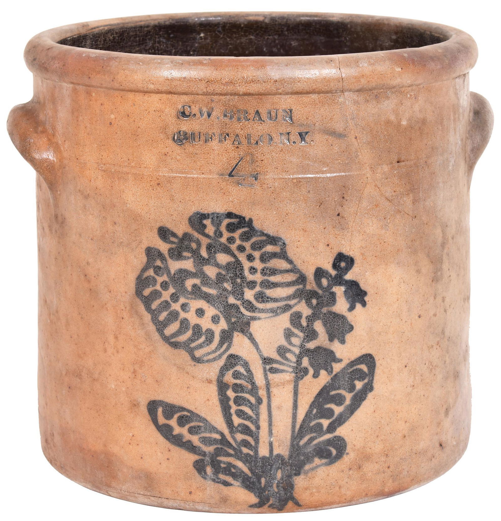 C.W. Braun 4 Gallon Stoneware Crock w/Flower Design (1 of 2)