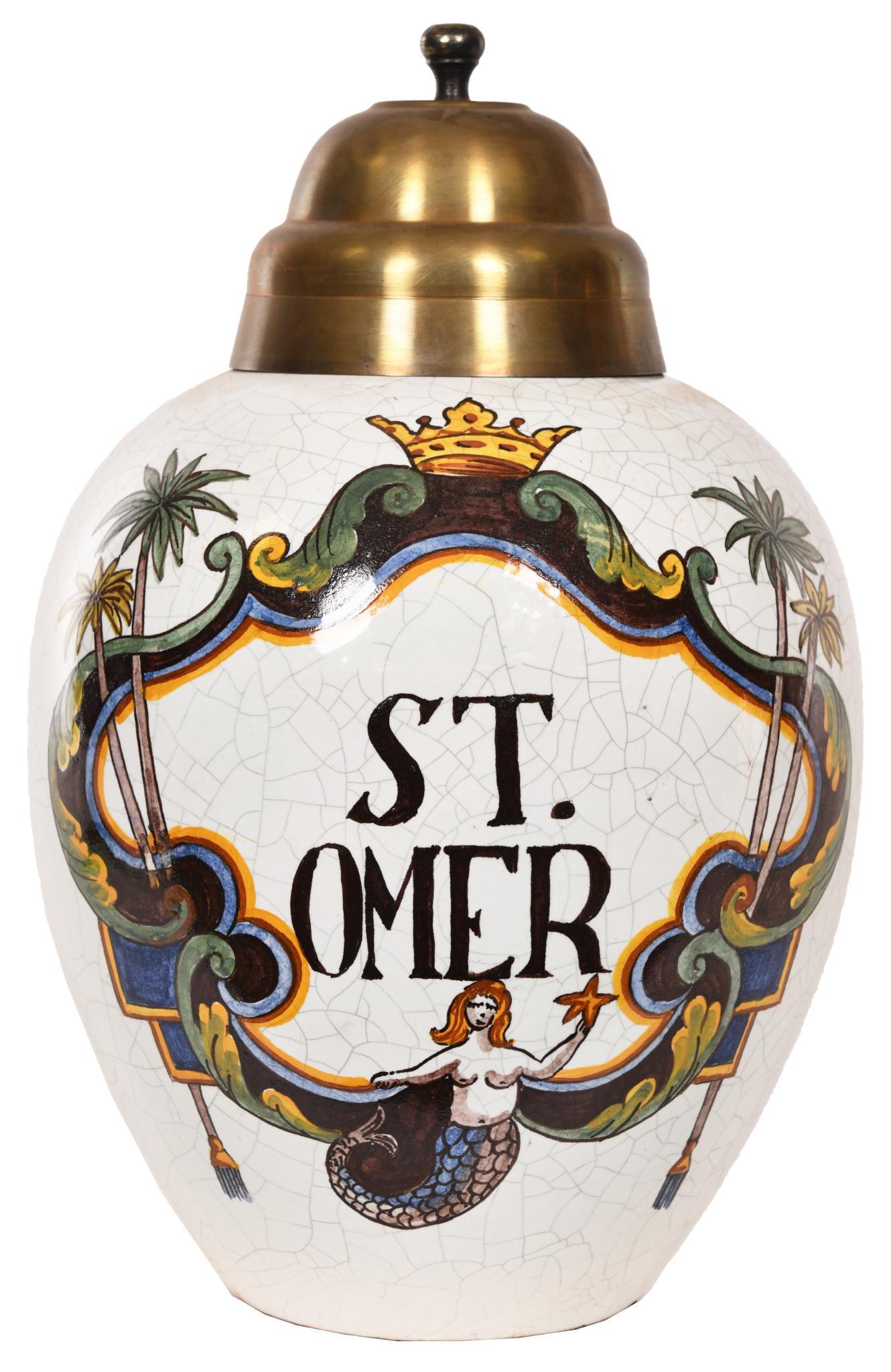 Dutch Delft Polychrome Tobacco Jar "St. Omer" w/Mermaid (1 of 1)
