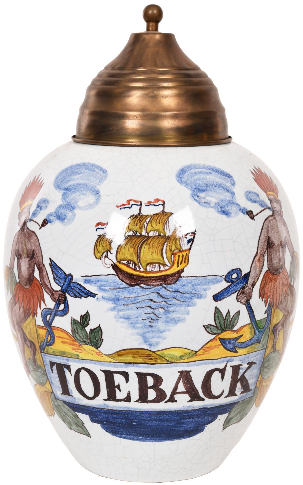 Dutch Delft Polychrome Tobacco Jar "Toeback" (1 of 1)