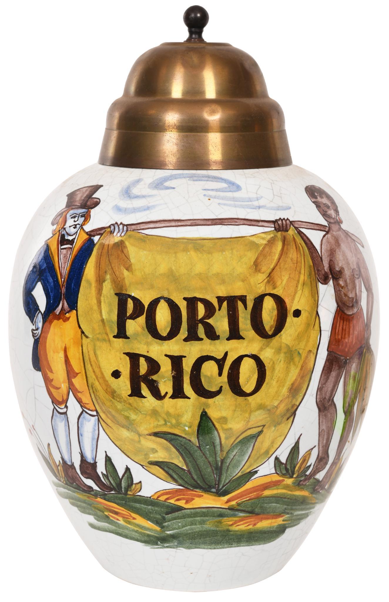 Delft Polychrome Tobacco Jar "Porto-Rico" w/Merchant (1 of 1)
