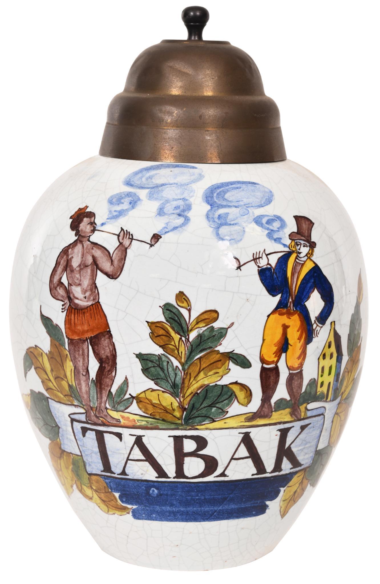 Delft Polychrome Tobacco Jar "Tabak" w/Merchant & (1 of 1)