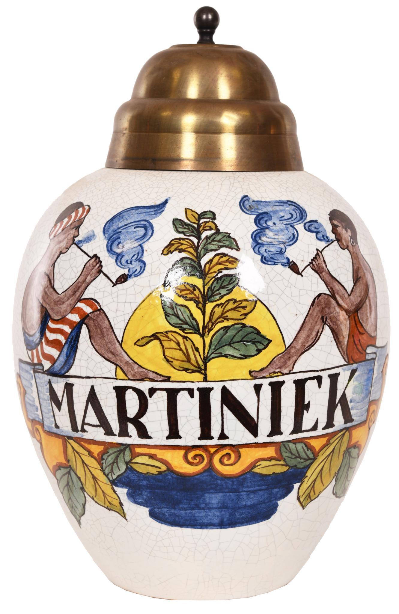 Delft Polychrome Tobacco Jar "Martiniek" w/2-Natives (1 of 1)