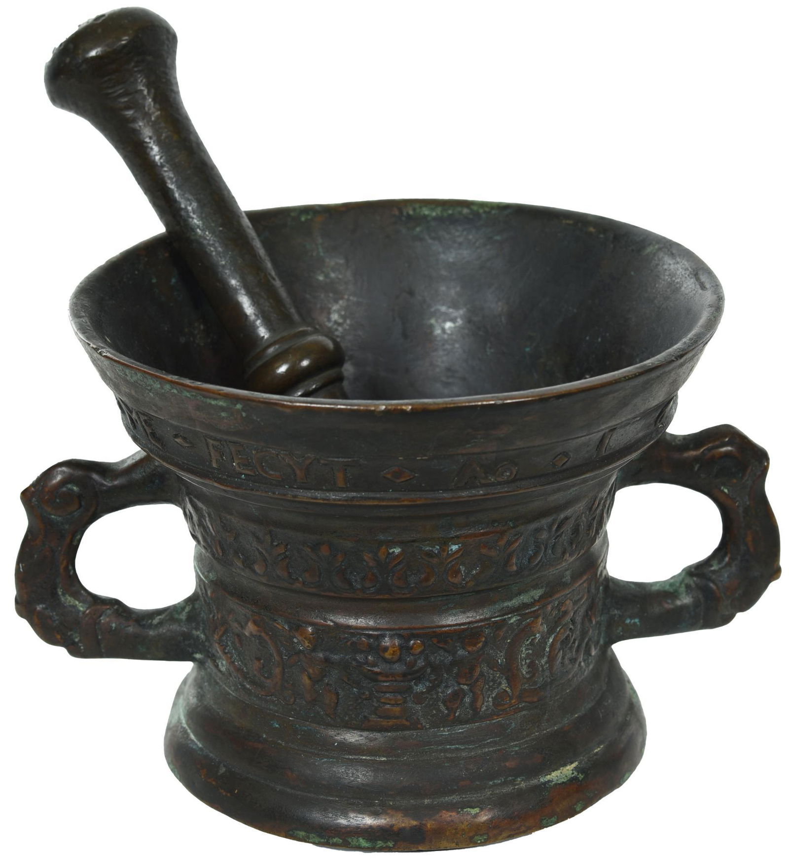 Early Brass Mortar & Pestle "1638" Flemish (Dutch) (1 of 2)