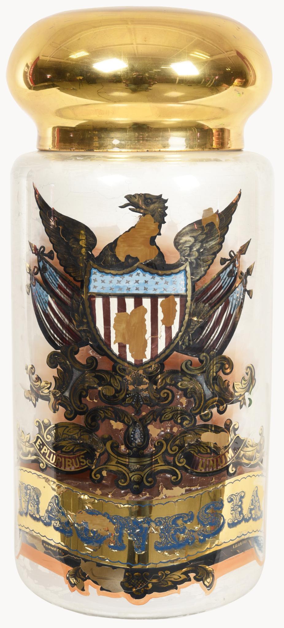 Large Reverse Painted Glass Apothecary Jar w/Lid (1 of 2)