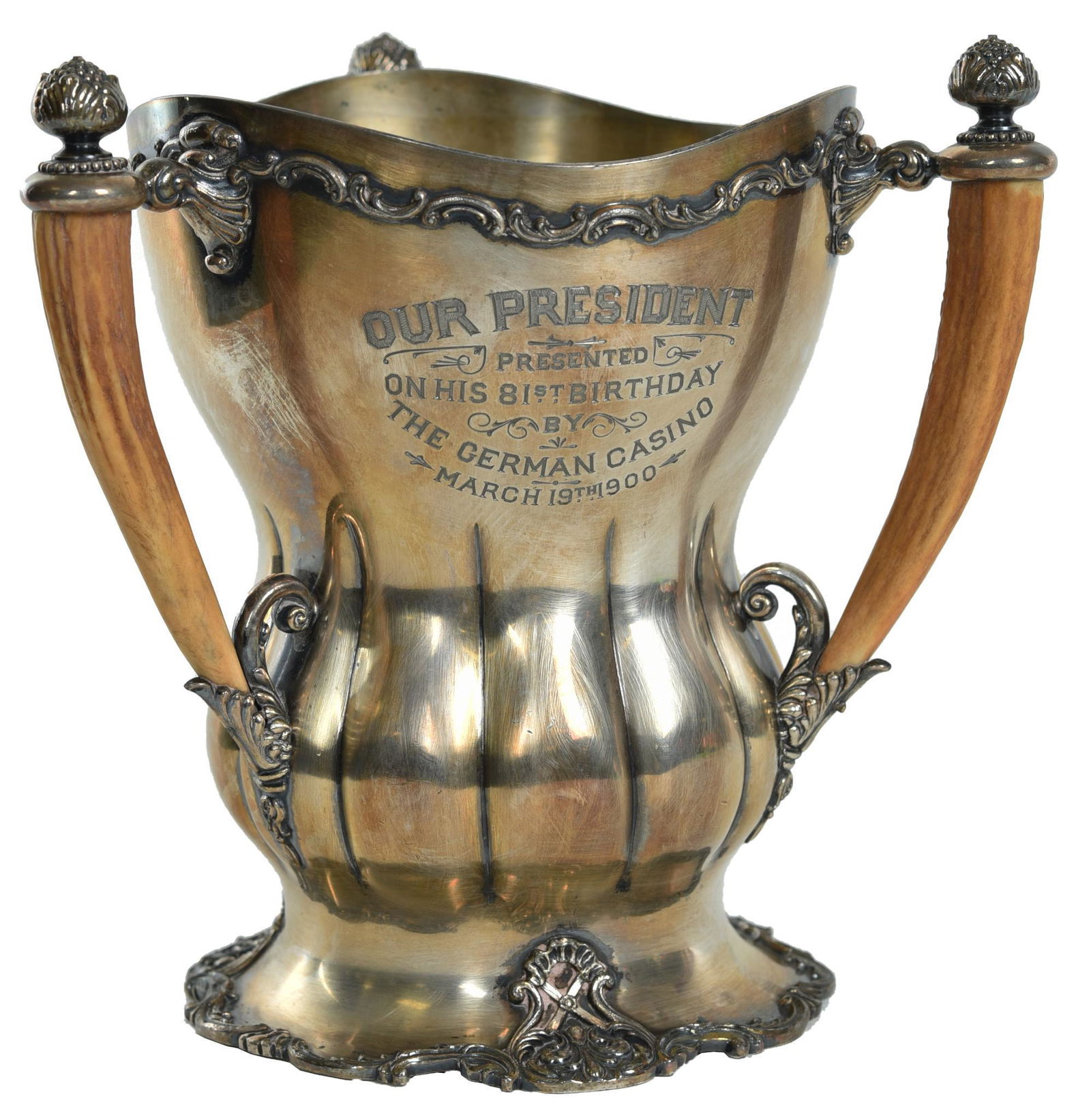 1900 Silver Plated Loving Cup Trophy w/Elk Spike (1 of 2)