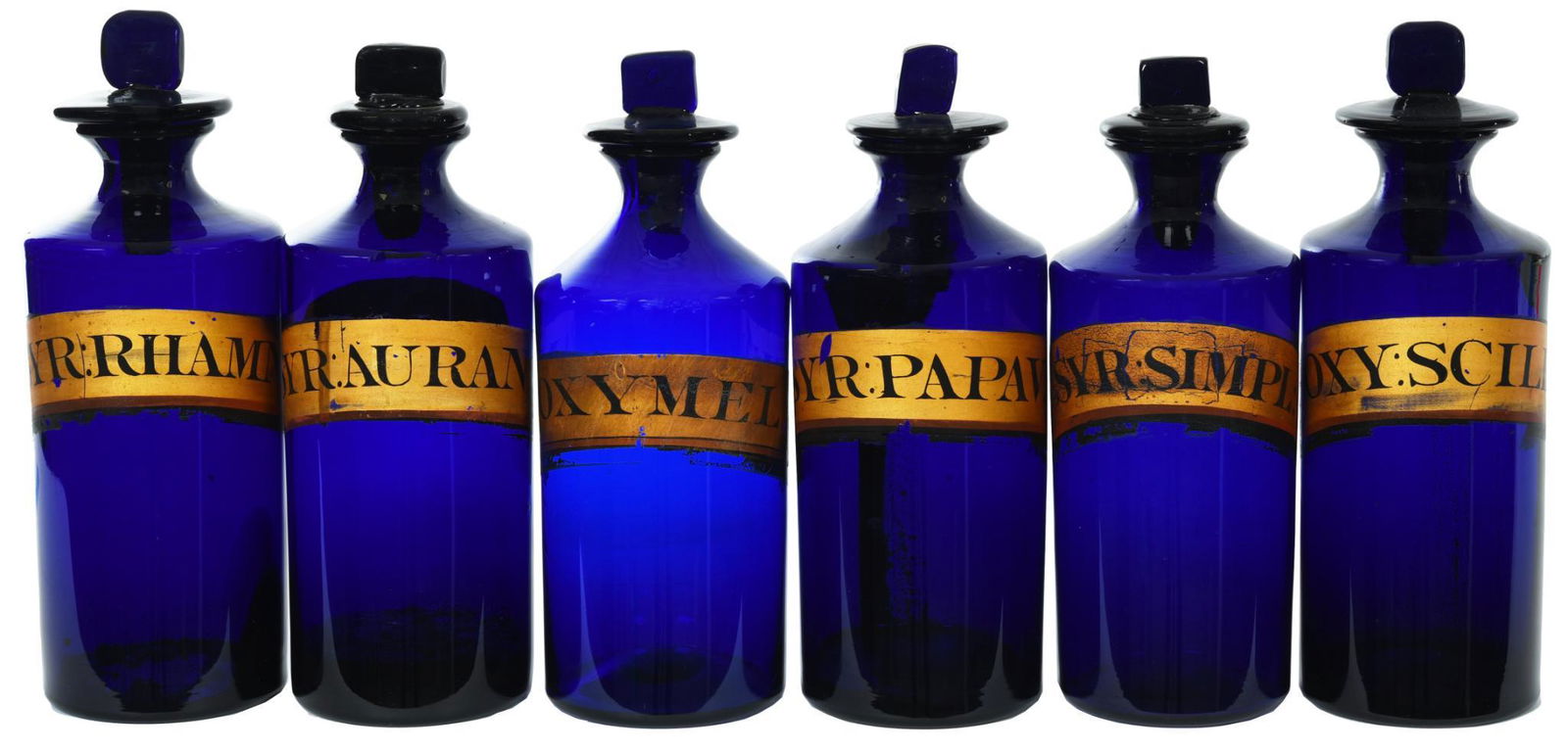 6-Round Cobalt Apothecary Jars w/Stoppers & Labels (1 of 2)