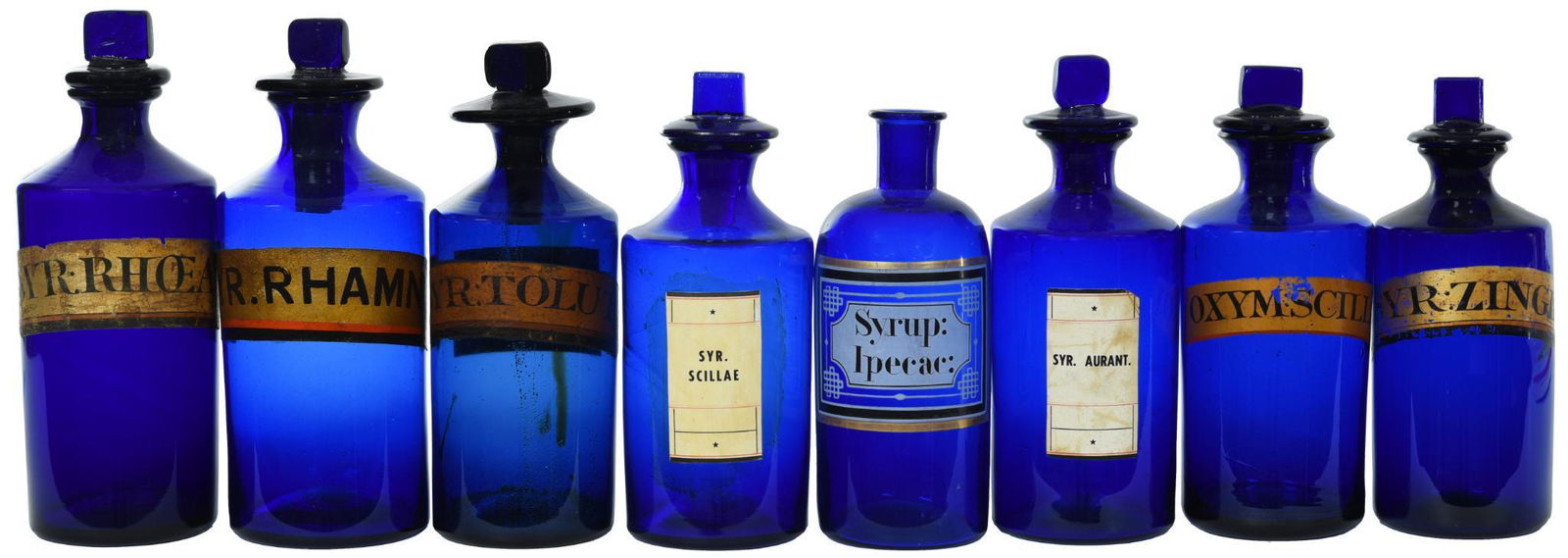 8-Round Cobalt Apothecary Jars w/Stoppers & Labels (1 of 2)