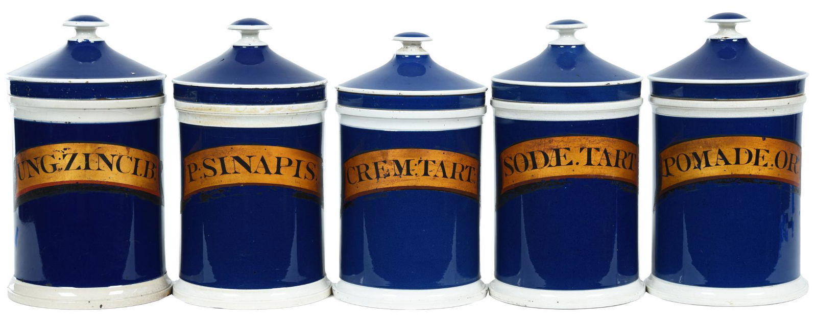 5-French Porcelain Apothecary Jars Cobalt & White (1 of 3)