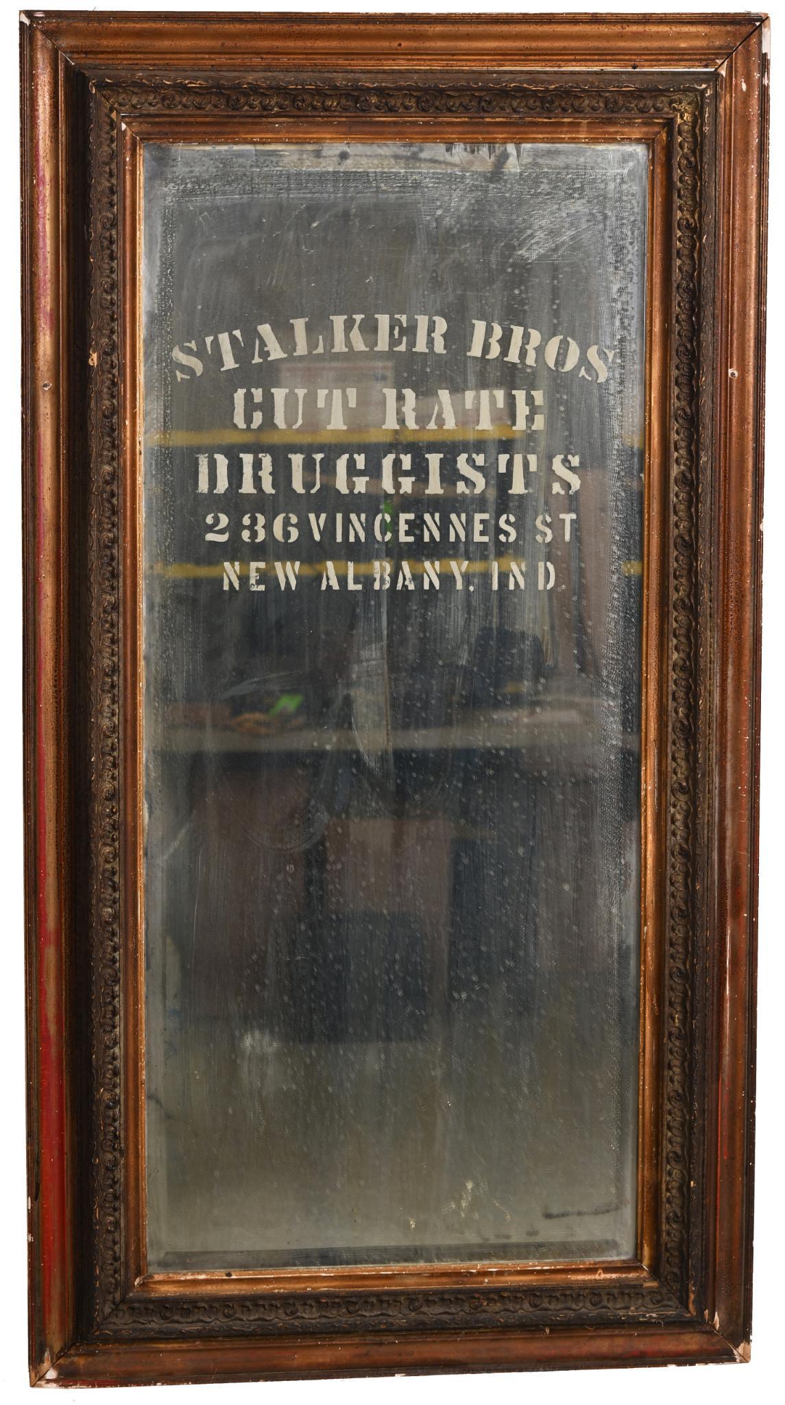 Stalker Bros "Cut Rate" Druggists Beveled Edge Etched (1 of 2)