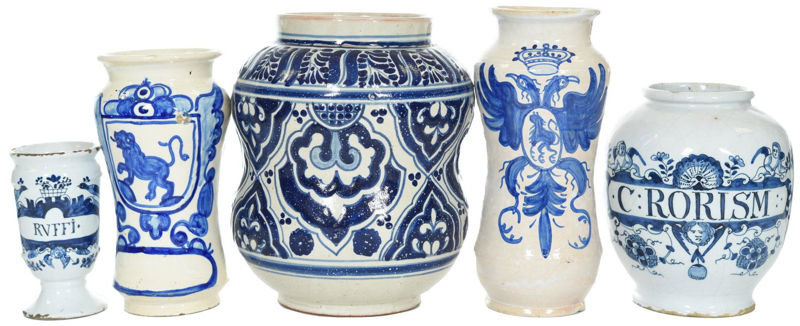 4-Delft Style Apothecary Porcelain Albarello Jars (1 of 2)