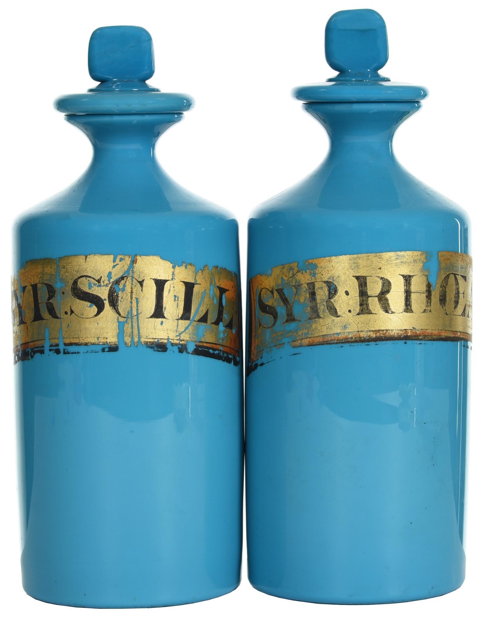 2-Blue Opaque Glass Apothecary Jars w/Stoppers (1 of 2)