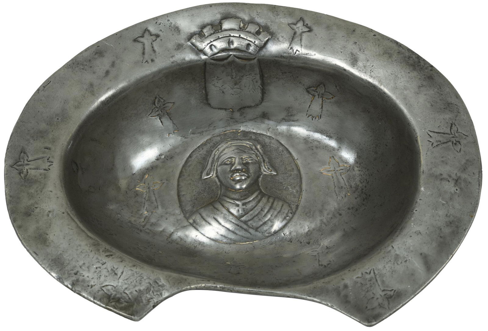Early Pewter English Blood Letting Bowl w/Crown & (1 of 2)