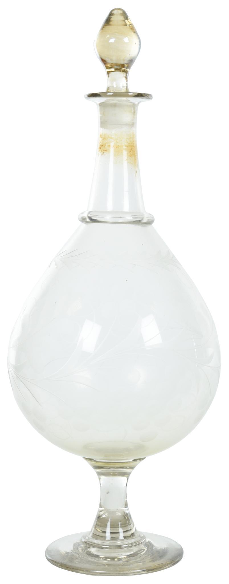 Large Footed Etched Clear Glass Vessel w/Stopper (1 of 1)