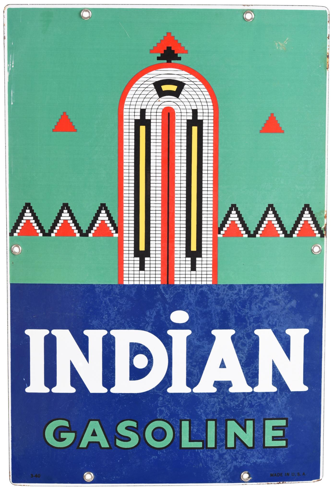 Indian Gasoline (large) Porcelain Sign (1 of 1)