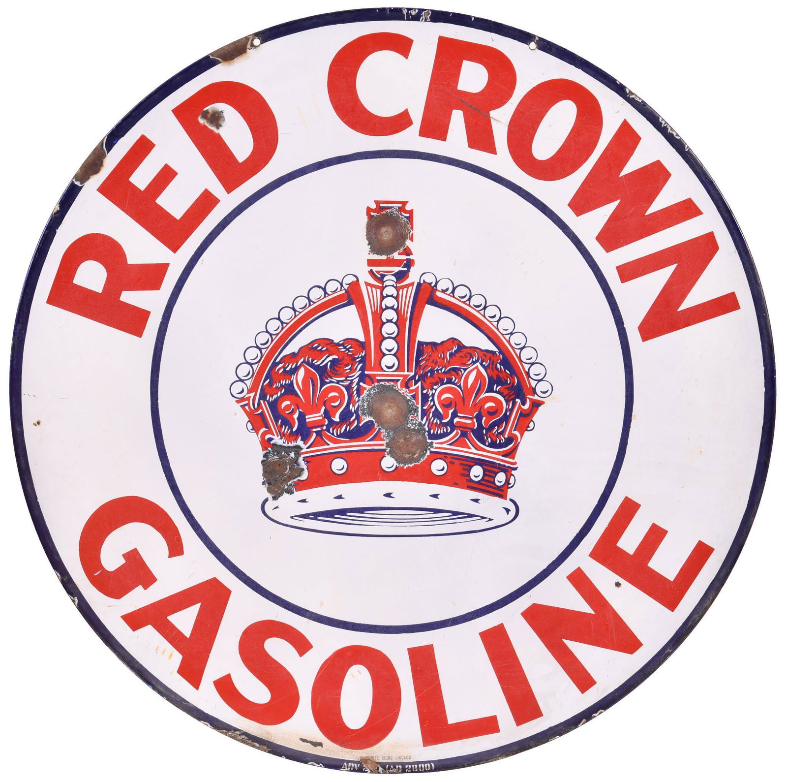 Red Crown Gasoline w/Logo Porcelain Sign (1 of 2)