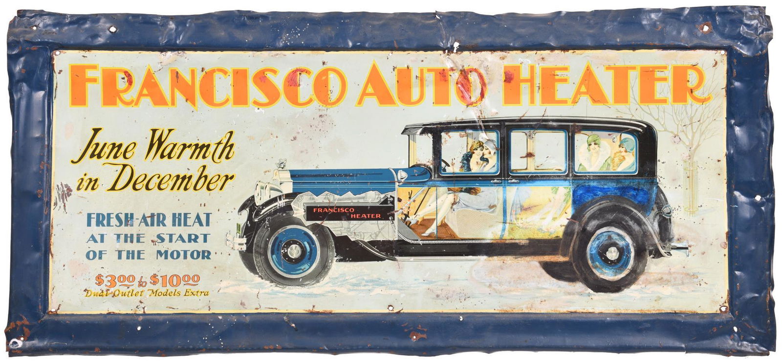Rare Blue Francisco Auto Heater w/Logo Metal Sign (1 of 2)