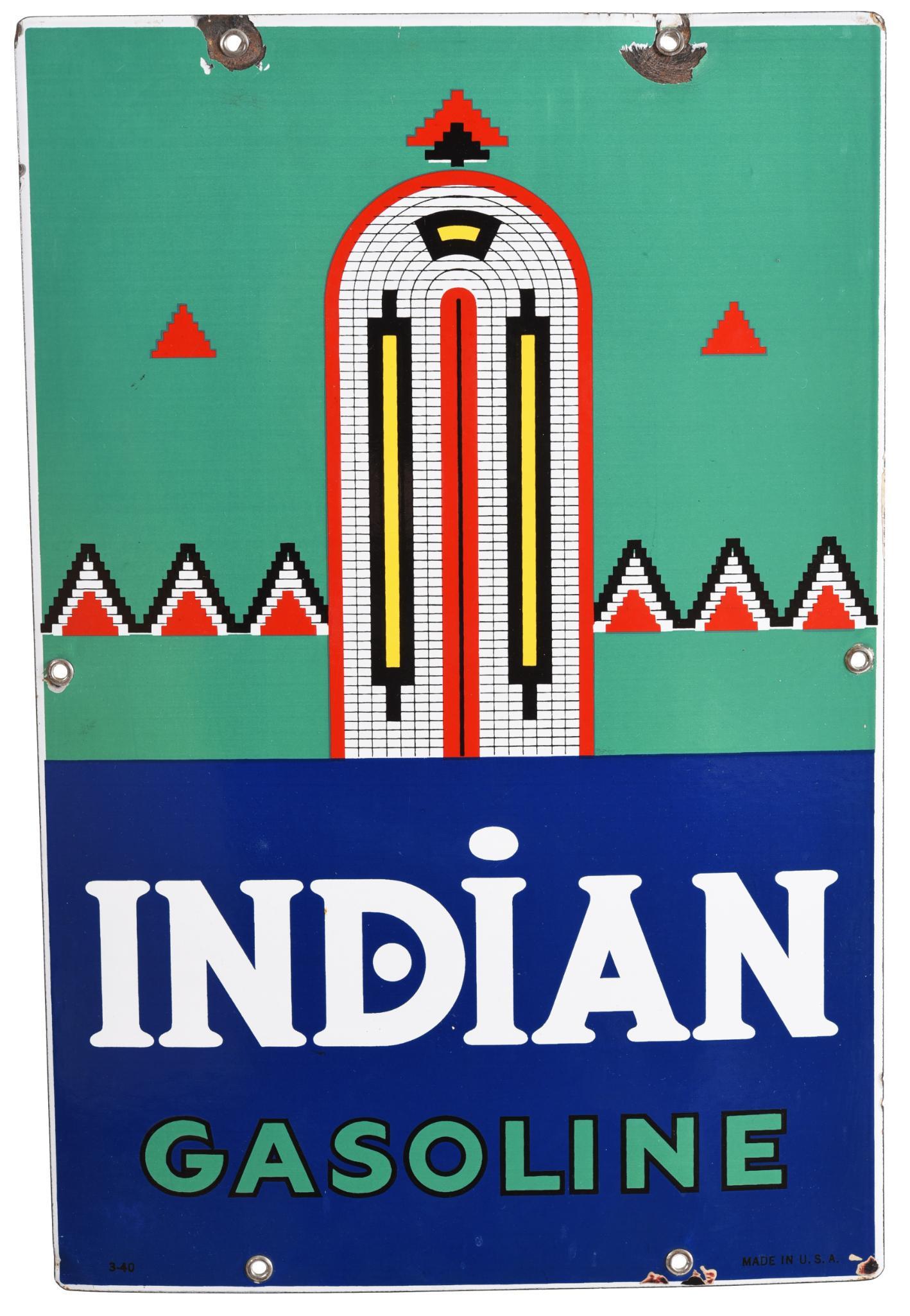 Indian Gasoline (large) Porcelain Sign (1 of 1)