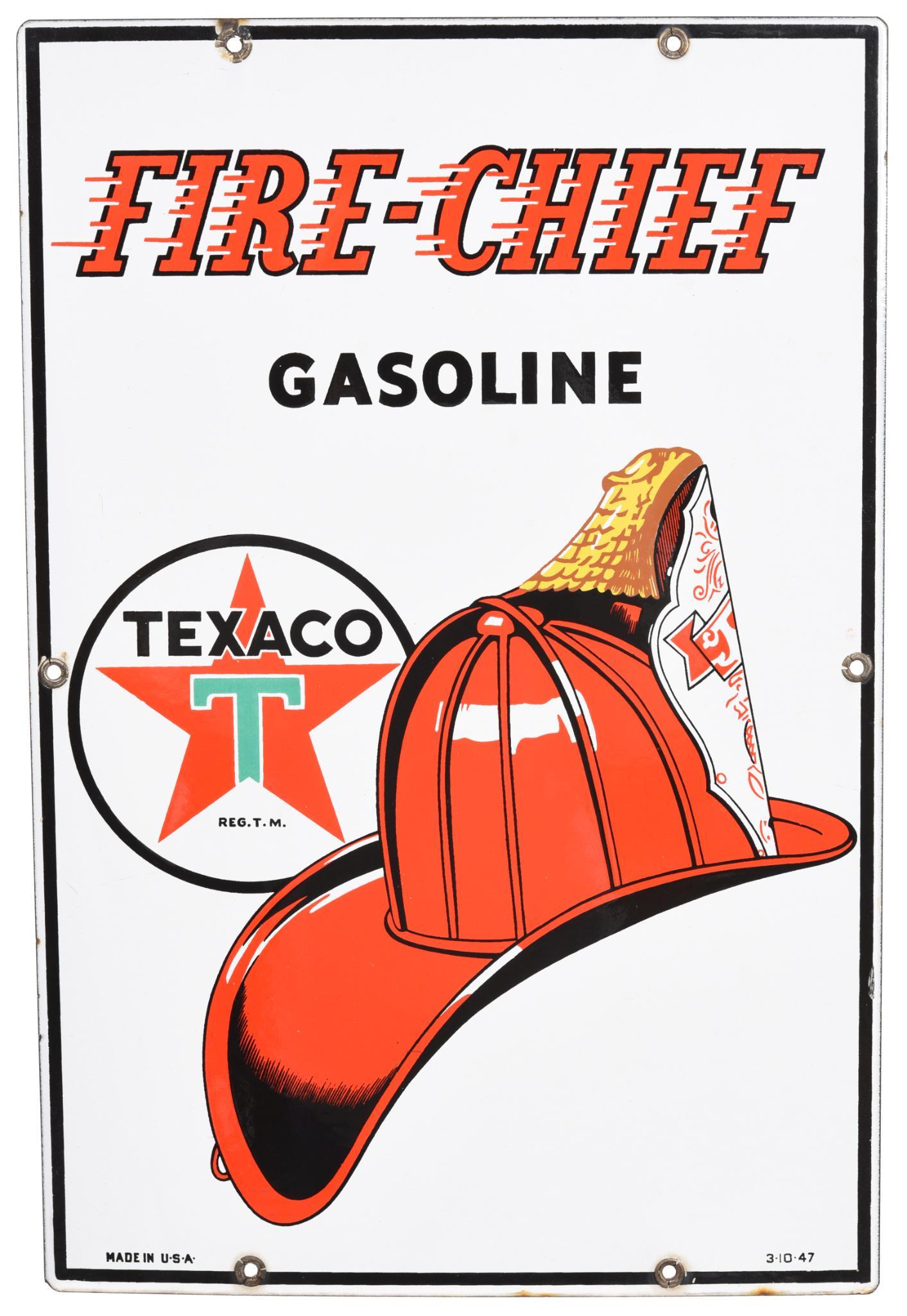 Texaco (white-T) Fire Chief (large) Porcelain Sign (1 of 1)