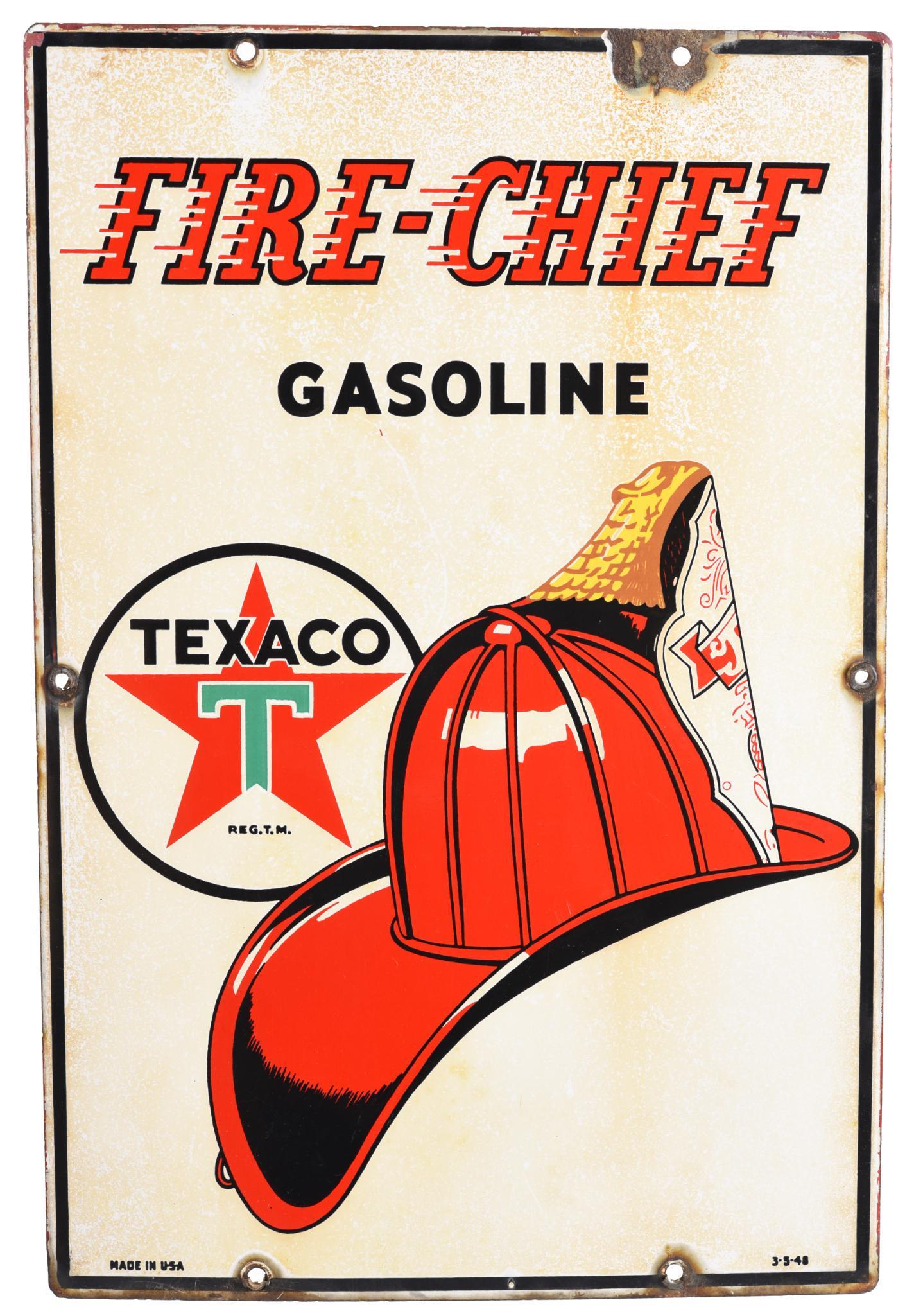 Texaco (white-T) Fire Chief (large) Porcelain Sign (1 of 1)