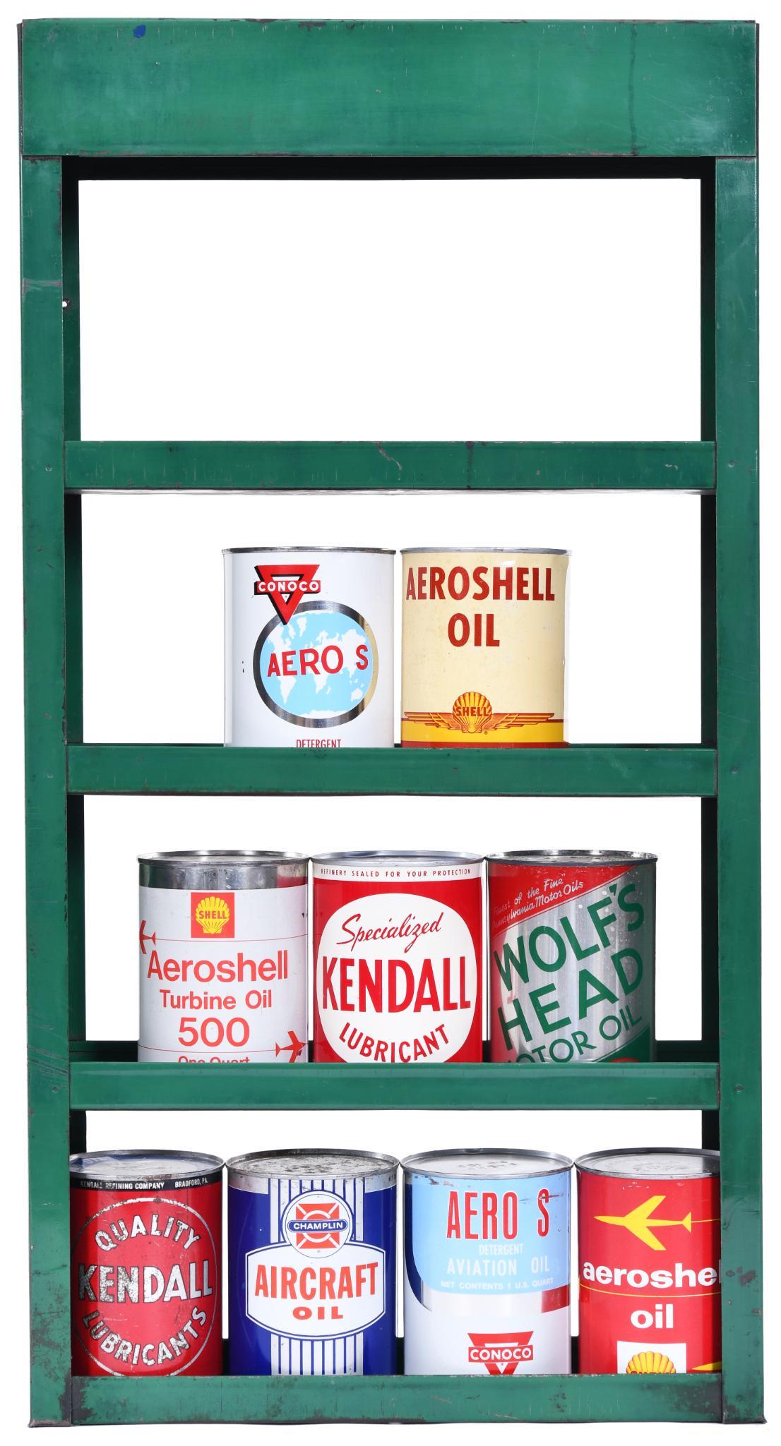 Quaker State Metal Oil Can Rack w/9 Quart Oil Cans (1 of 2)